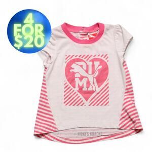 4/$20 - Puma Baby Girls White & Pink Striped Logo T-Shirt Size 12 Months